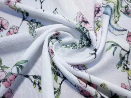 Жаккард креповый нарядный цветочный, белый - интернет-магазин tkani-atlas.com.ua