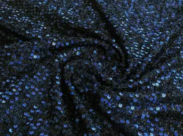 Сетка с люрексом и пайетками, синий на черном - интернет-магазин tkani-atlas.com.ua
